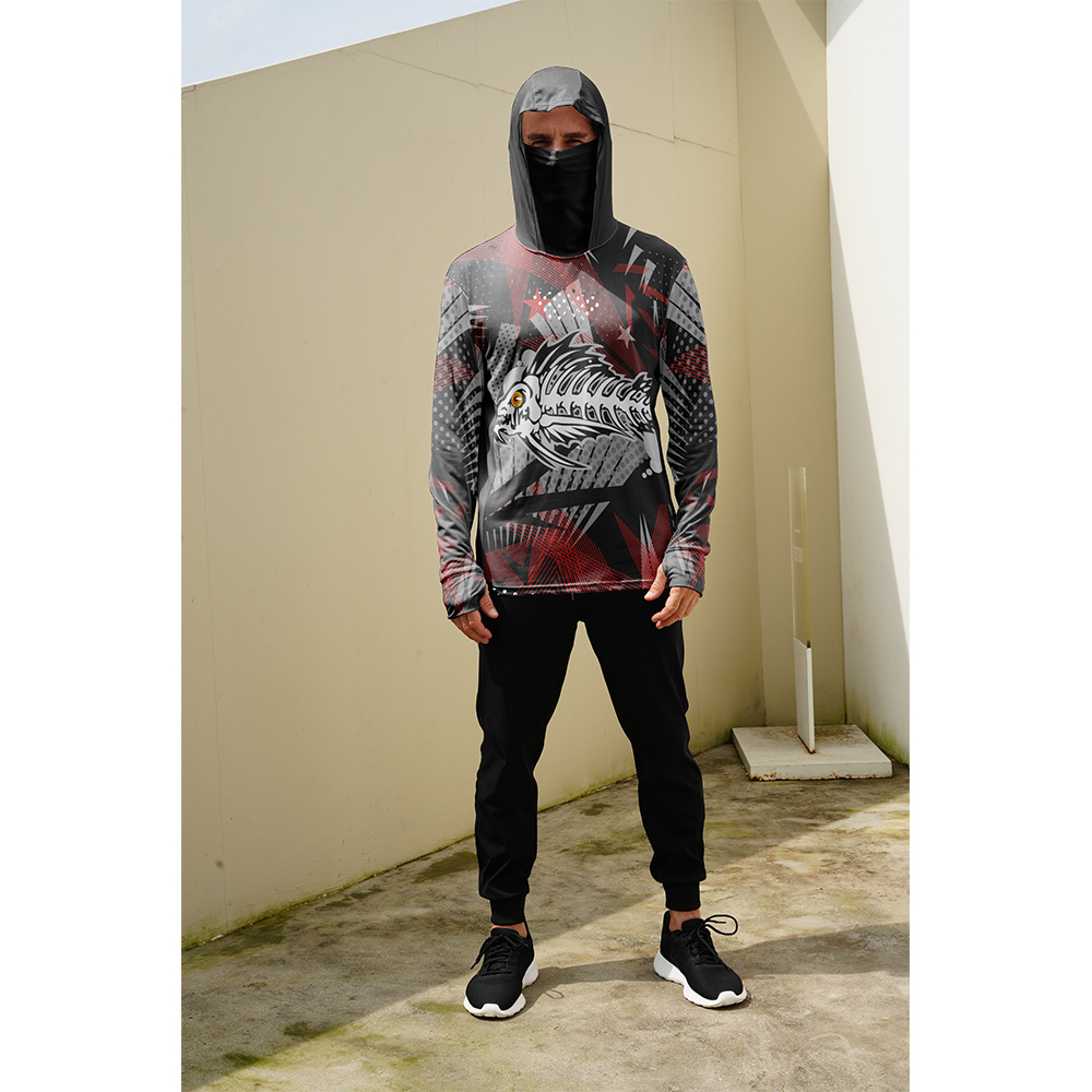 Men Fish Print Fishing Hoodie  - Fishing Mask Sun Protection review and price
